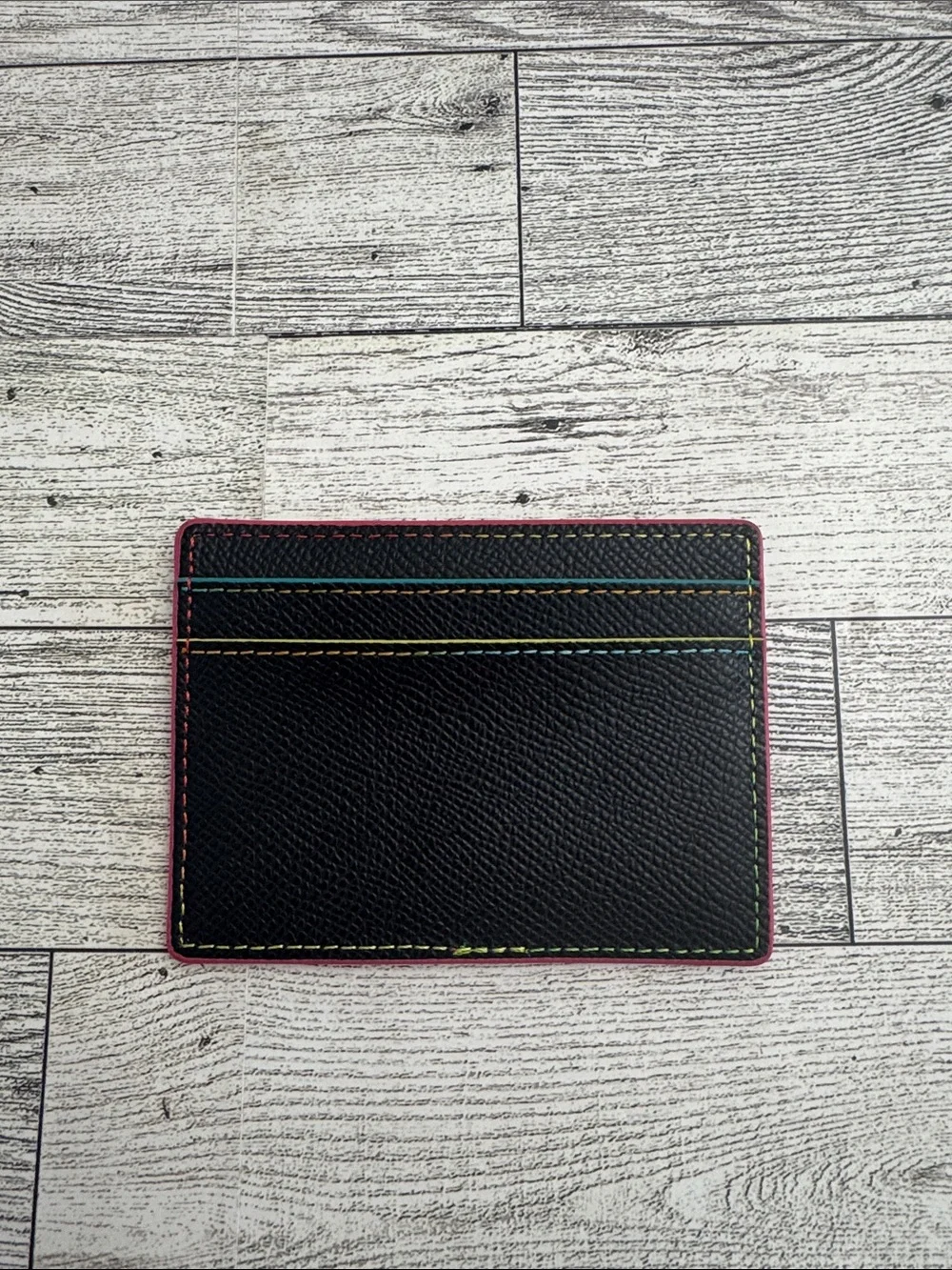 Kurt Geiger Black Leather Card Holder with Multicolor Stitching
